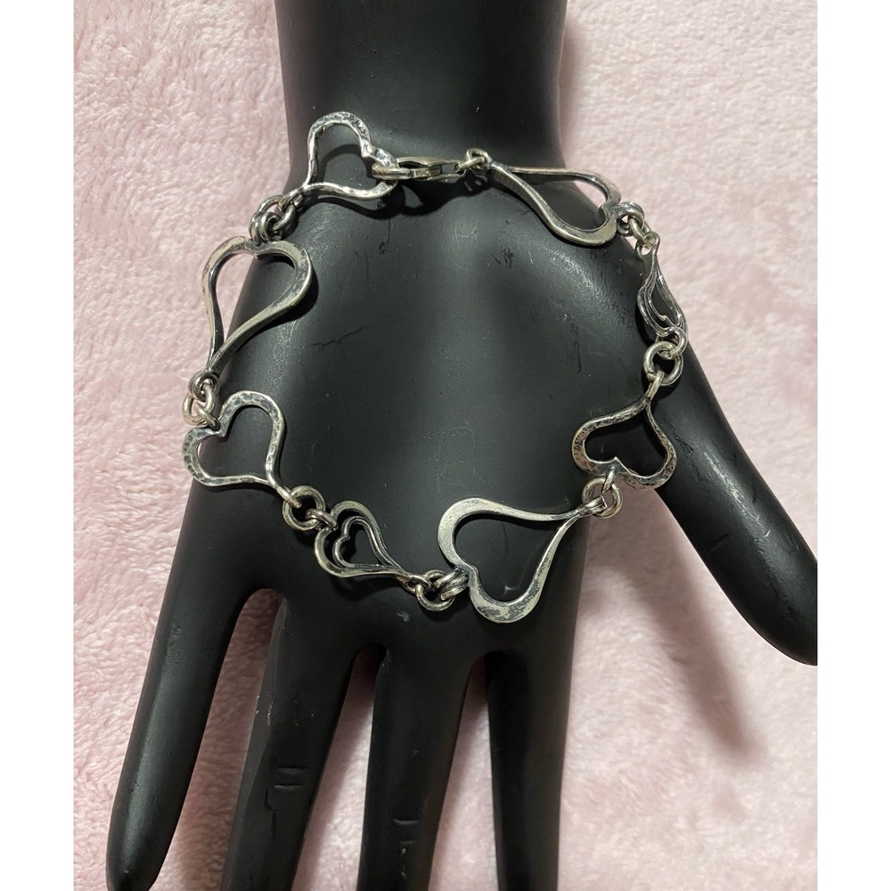 Sterling Silver 925 Silpada Hammered Heart Link Bracelet 7.5" 9.73g Love Romance